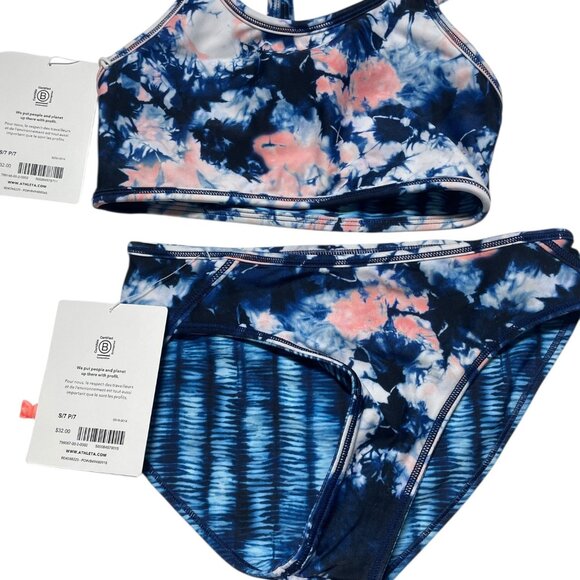 Athleta Girl Tie Dye Bikini Set Reversible Dream Crazy Navy Multicolor - Picture 1 of 4